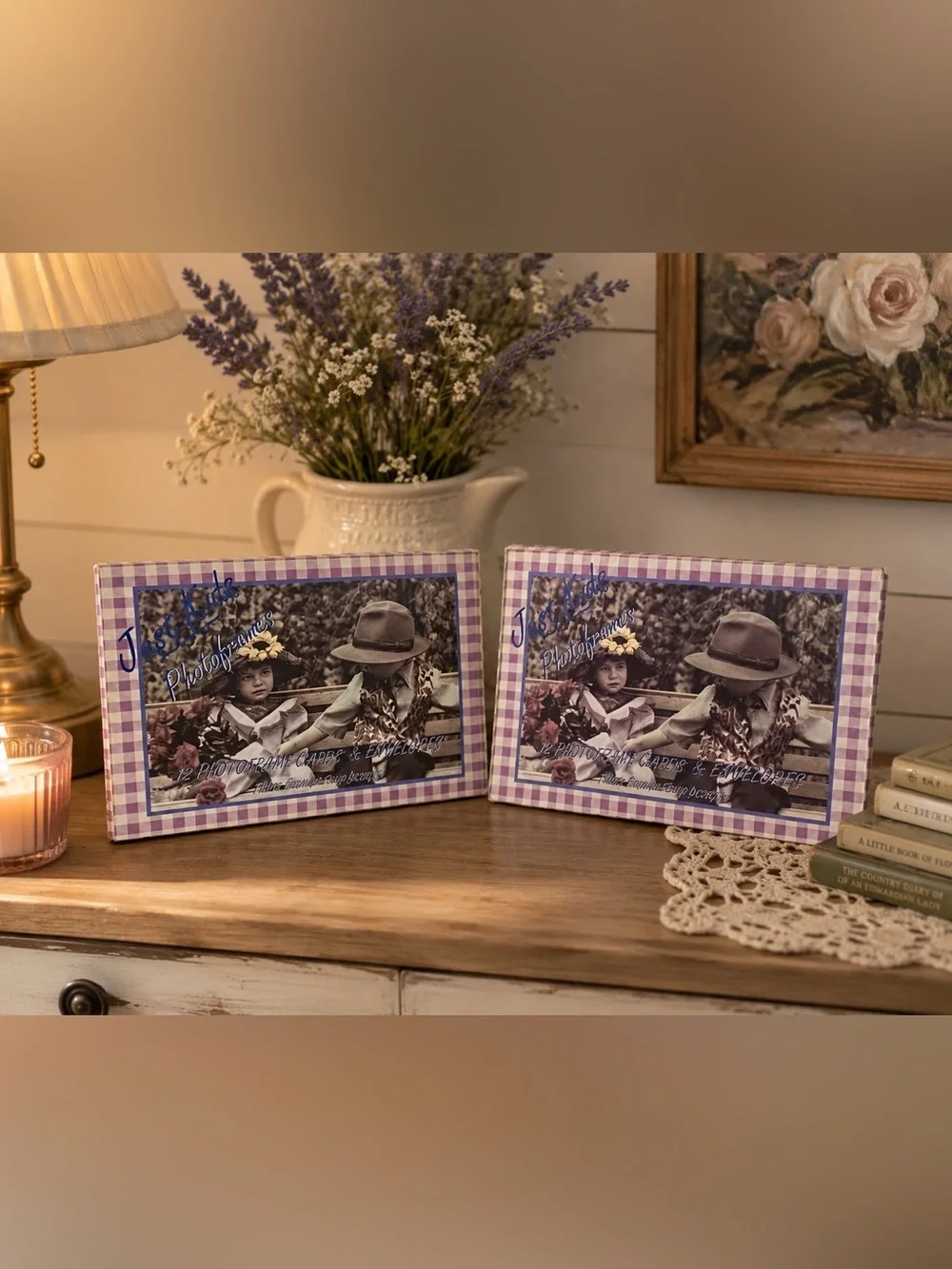 NEW Purple White Gingham Picture Frame Set Cottagecore Farmhouse Decor